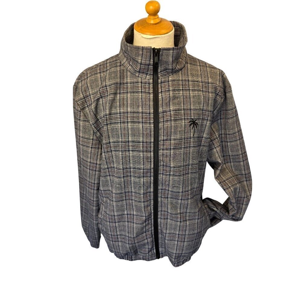 LRG CRTV SCTY Gray Plaid Full Zip Jacket Mens Size L Palm Tree Logo Streetwear